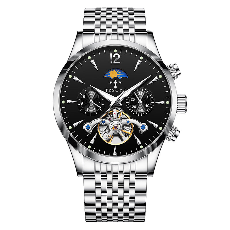 Tourbillon Hollow Mechanical Watch - 43mm Waterproof Automatic with Transparent Back