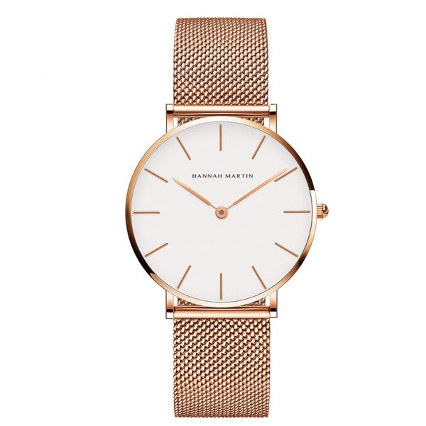 Hannah Martin Women's Mesh Watch - 36mm Japan Quartz Rose Gold Waterproof