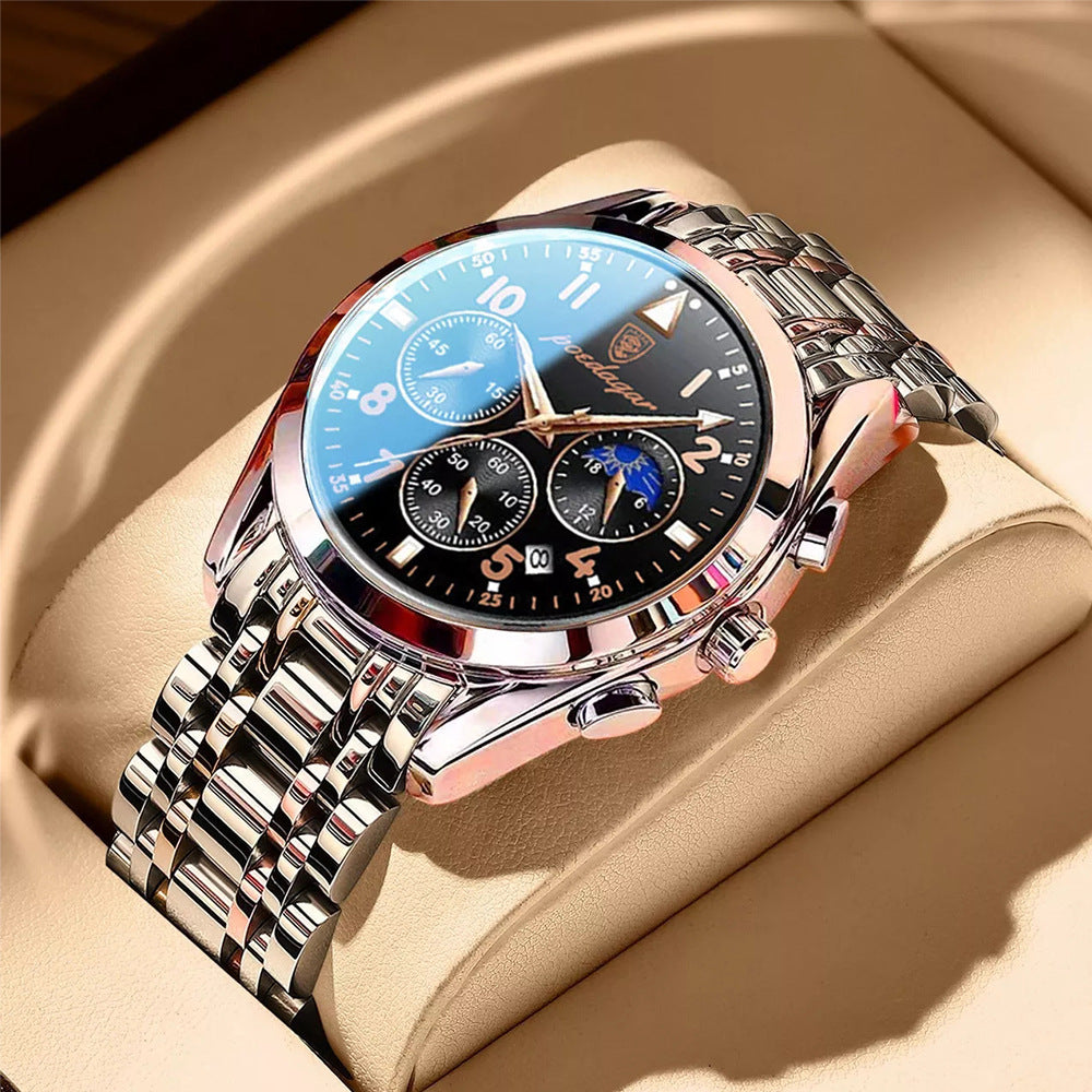 Multifunction Moon Phase Watch - 41mm Waterproof Chronograph Luminous
