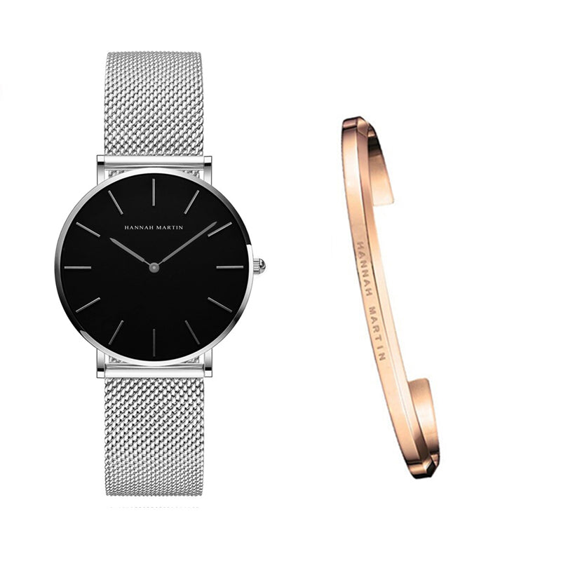 Hannah Martin Women's Mesh Watch - 36mm Japan Quartz Rose Gold Waterproof