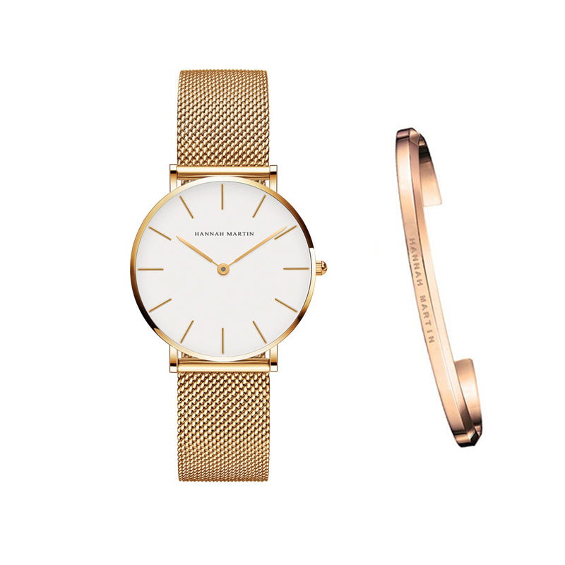 Hannah Martin Women's Mesh Watch - 36mm Japan Quartz Rose Gold Waterproof