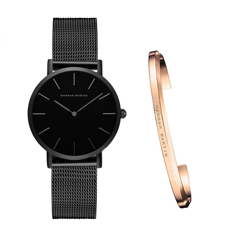 Hannah Martin Women's Mesh Watch - 36mm Japan Quartz Rose Gold Waterproof