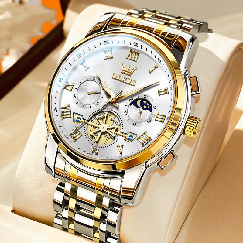 Multifunctional Quartz Watch - 41mm Waterproof Steel Timepiece