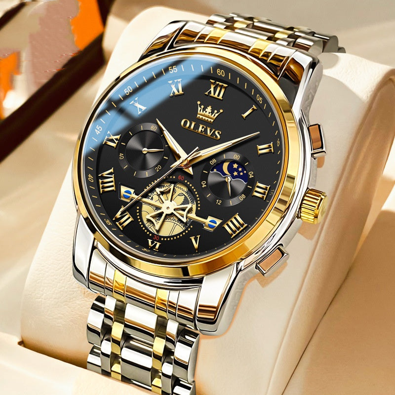 Multifunctional Quartz Watch - 41mm Waterproof Steel Timepiece