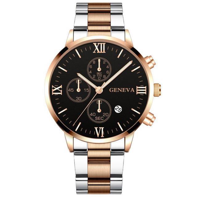 Ultra-Slim Three-Eye Calendar Watch - Stainless Steel Timepiece
