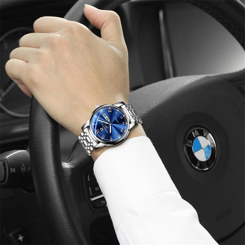 Men's Three-Hand Business Steel Watch - Executive Quartz Timepiece