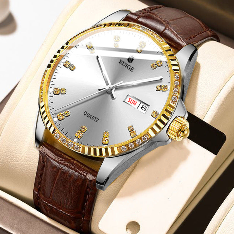 Gold Men's Quartz Watch - Waterproof Luxury Timepiece