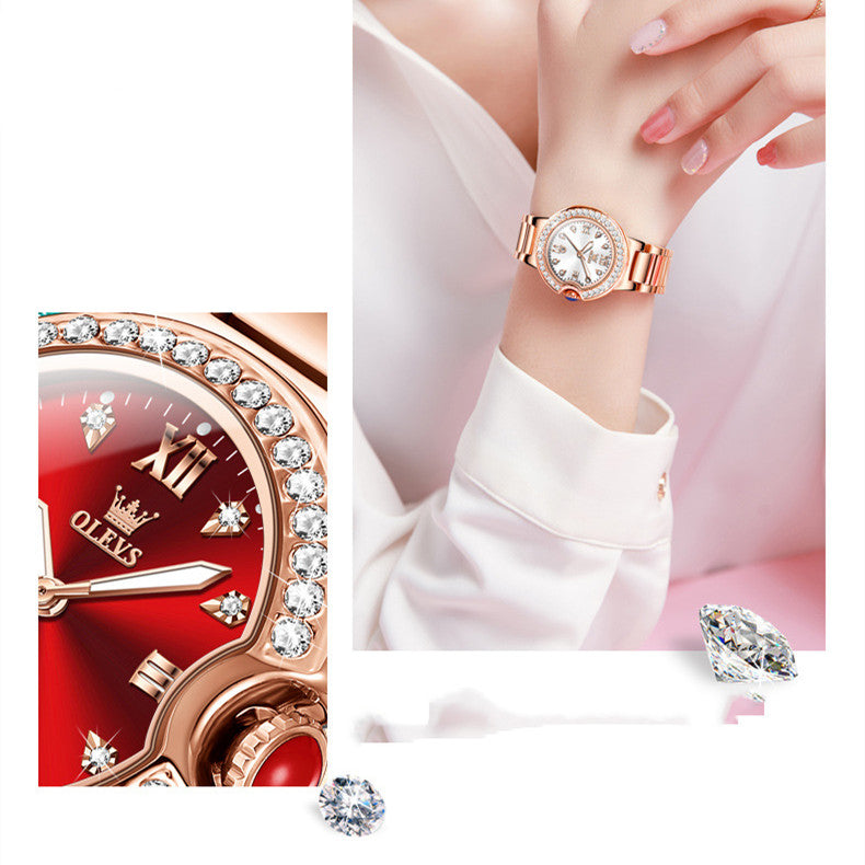 Rose Gold Ladies Watch - 33mm Waterproof Butterfly Clasp Timepiece
