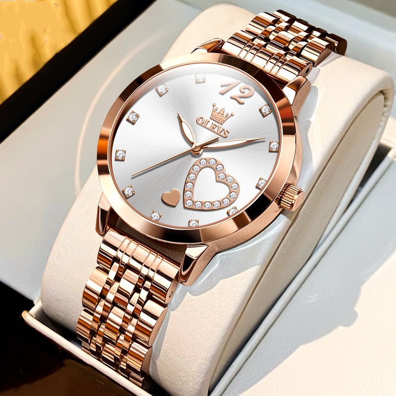Fashion Waterproof Women's Quartz Watch - Rose Gold Steel Timepiece