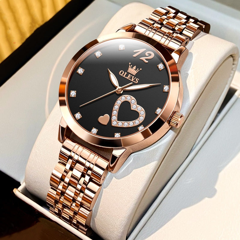 Fashion Waterproof Women's Quartz Watch - Rose Gold Steel Timepiece