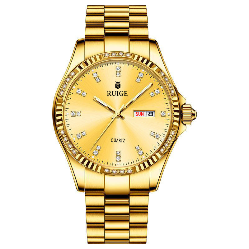 Gold Men's Quartz Watch - Waterproof Luxury Timepiece