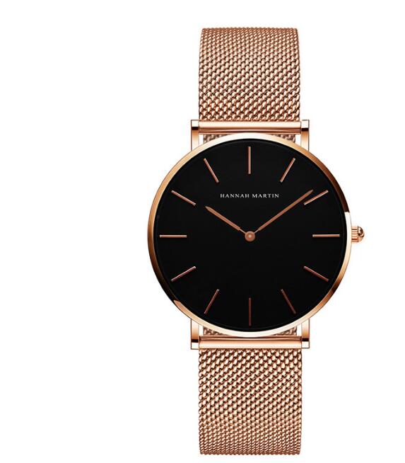 Hannah Martin Women's Mesh Watch - 36mm Japan Quartz Rose Gold Waterproof