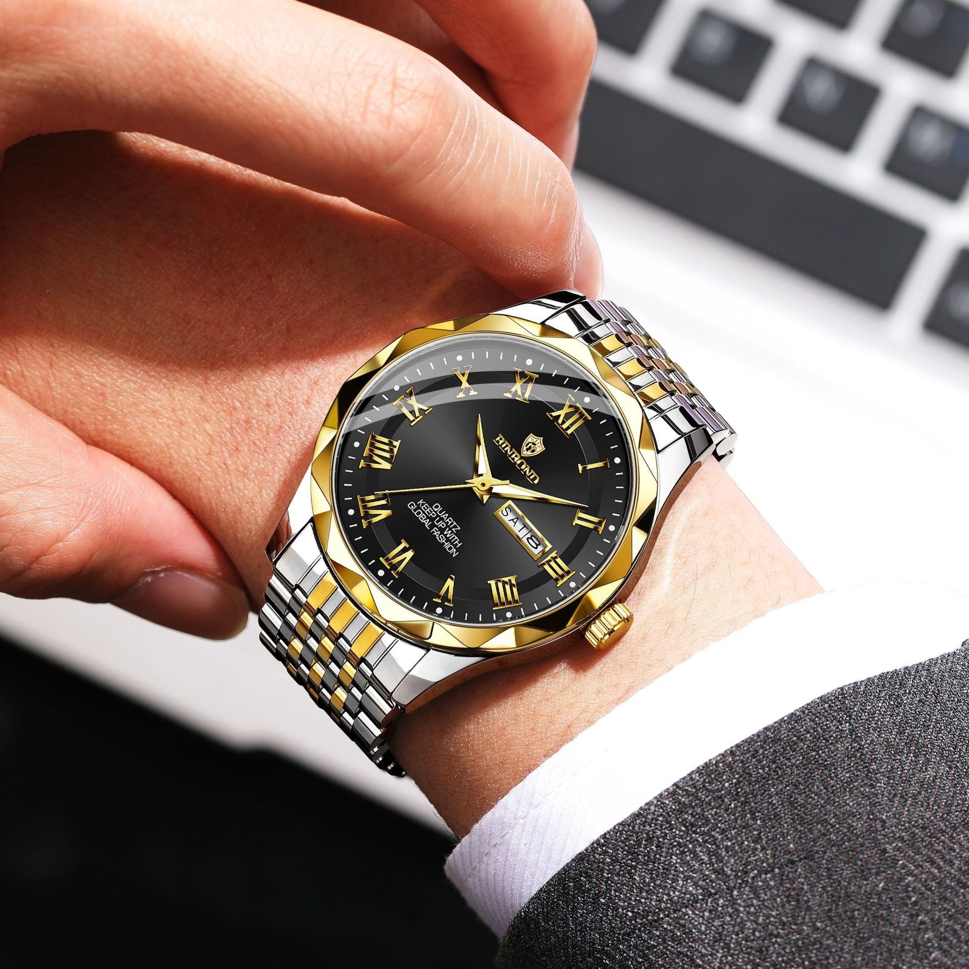 Executive Day-Date Calendar Watch - Waterproof Business Quartz