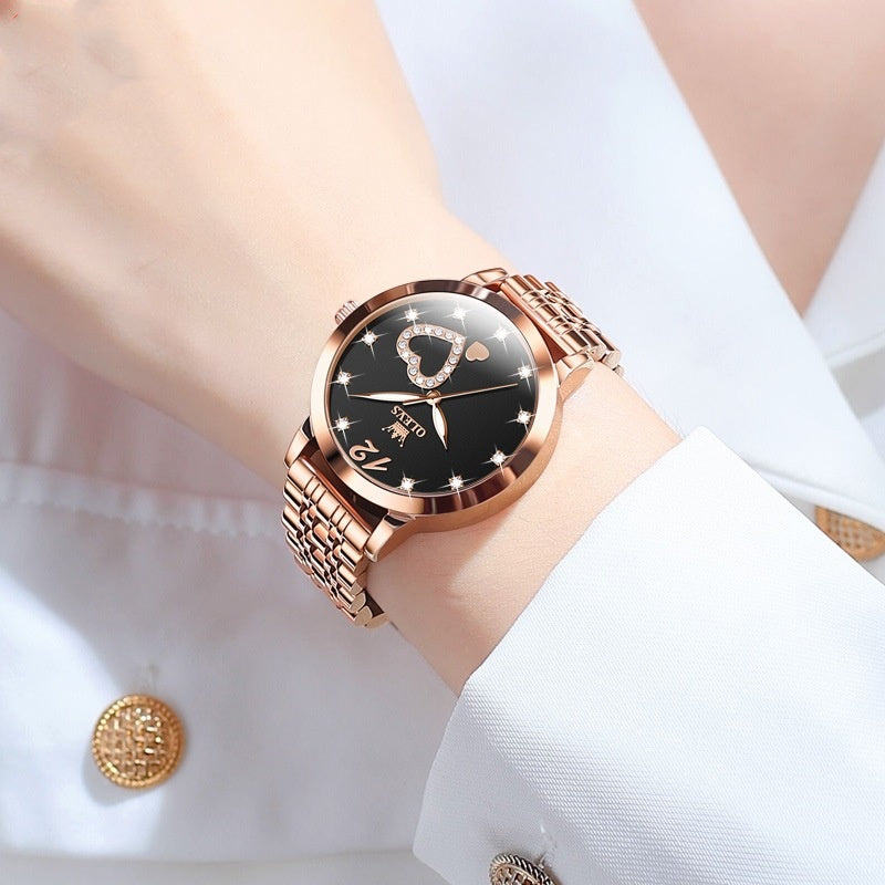 Fashion Waterproof Women's Quartz Watch - Rose Gold Steel Timepiece