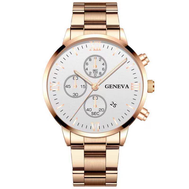 Ultra-Slim Three-Eye Calendar Watch - Stainless Steel Timepiece