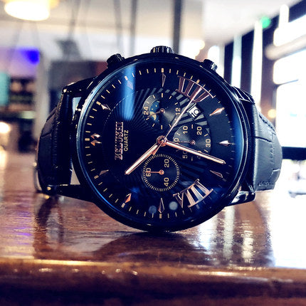 Multifunctional Quartz Watch - 40.5mm with 24-Hour, Calendar, Luminous, Chronograph