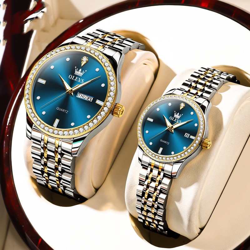 Diamond-Embedded Couple's Watch Pair - Trendy Waterproof Business Set
