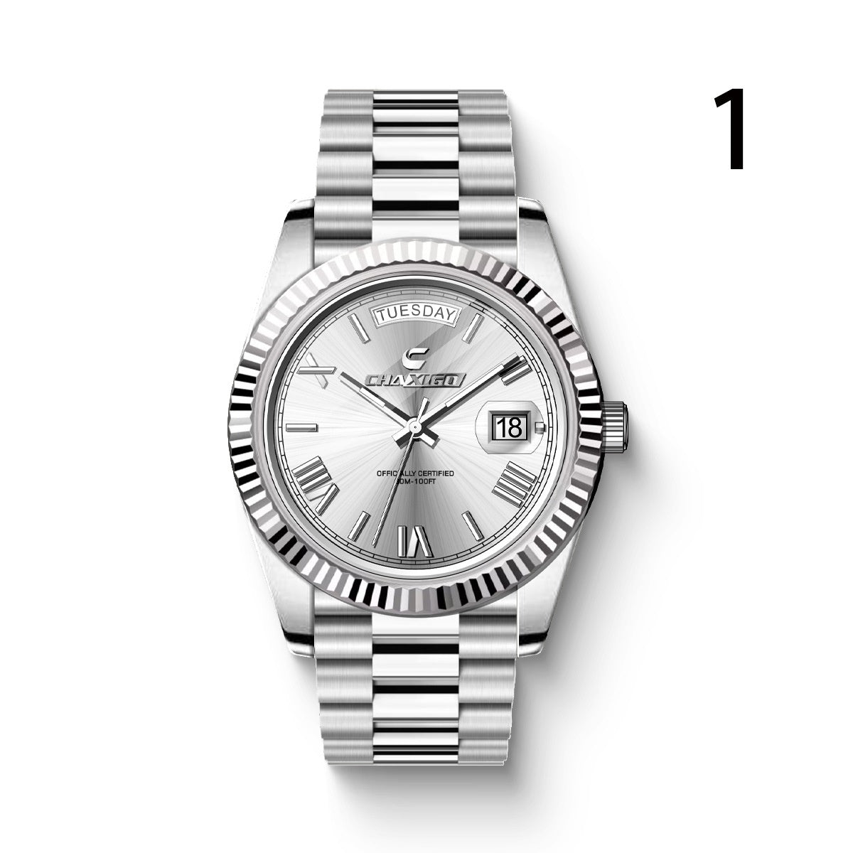 Executive Large Dial Steel Watch - Bold Quartz Timepiece