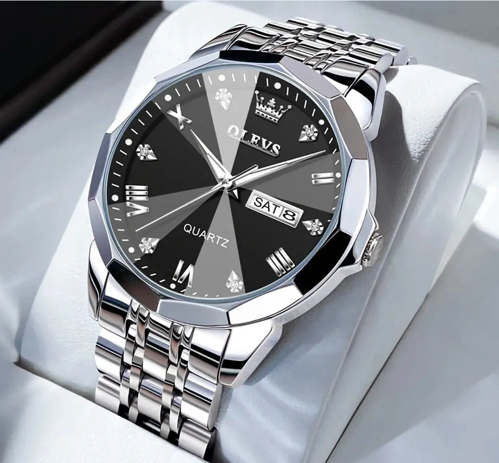 Roman Numeral Double Calendar Watch - 41mm Waterproof Business Timepiece