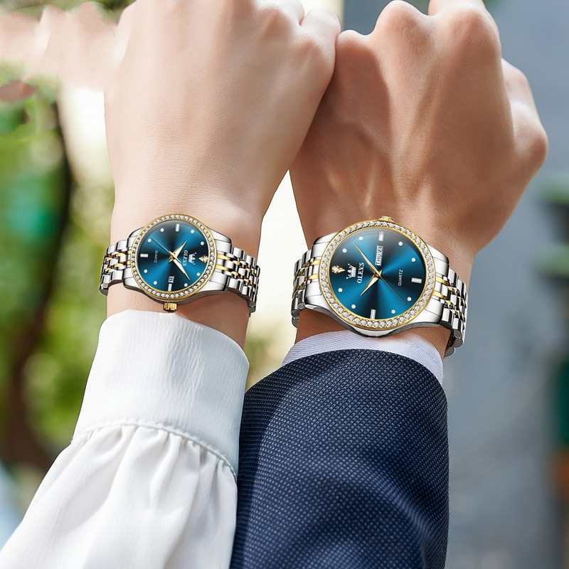 Diamond-Embedded Couple's Watch Pair - Trendy Waterproof Business Set