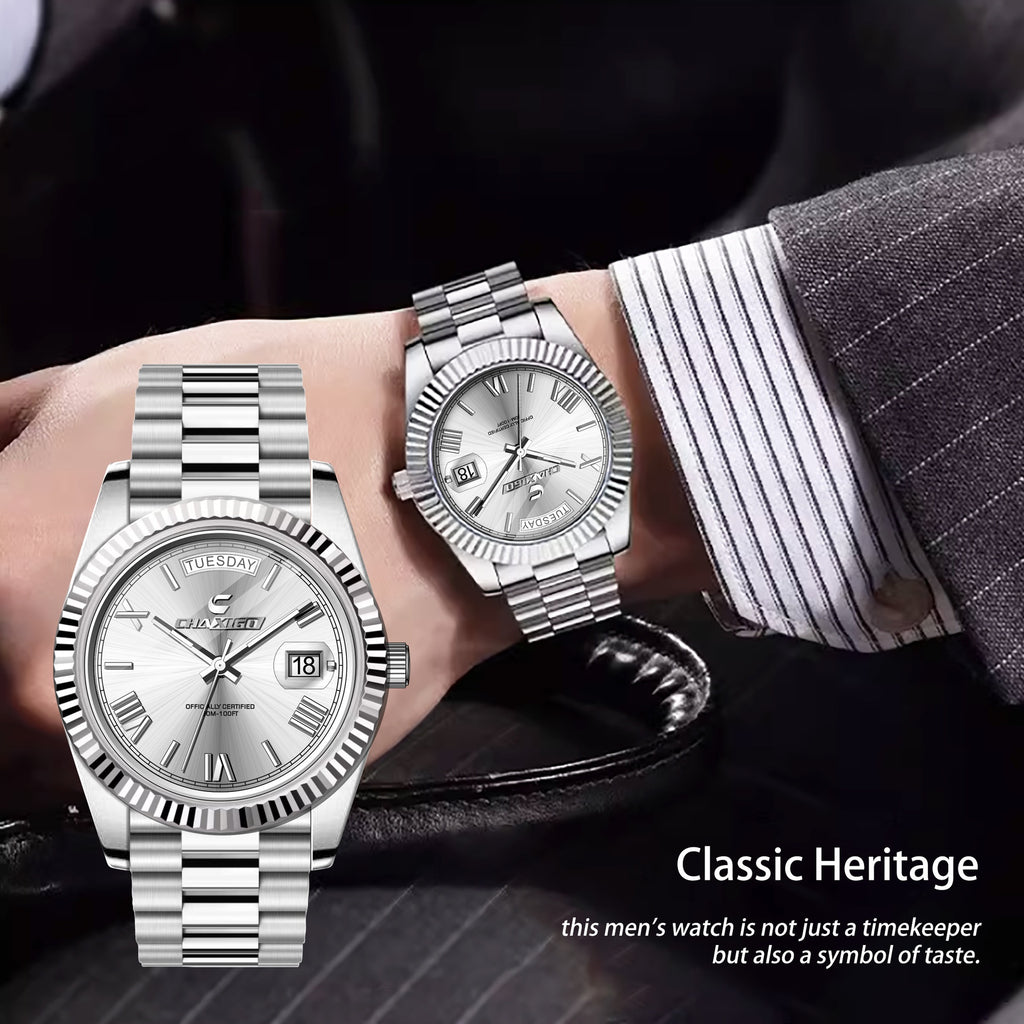 Executive Large Dial Steel Watch - Bold Quartz Timepiece