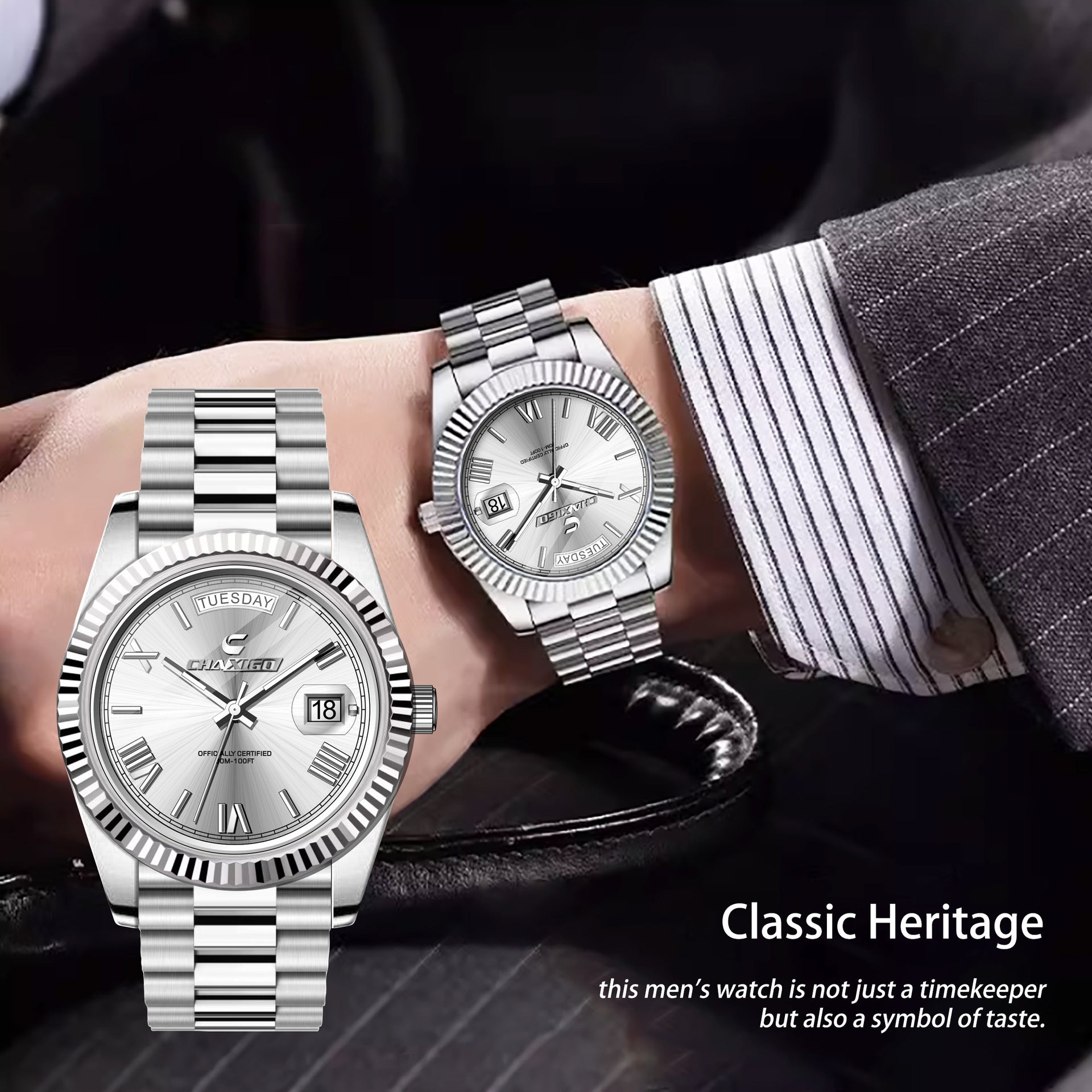 Executive Large Dial Steel Watch - Bold Quartz Timepiece