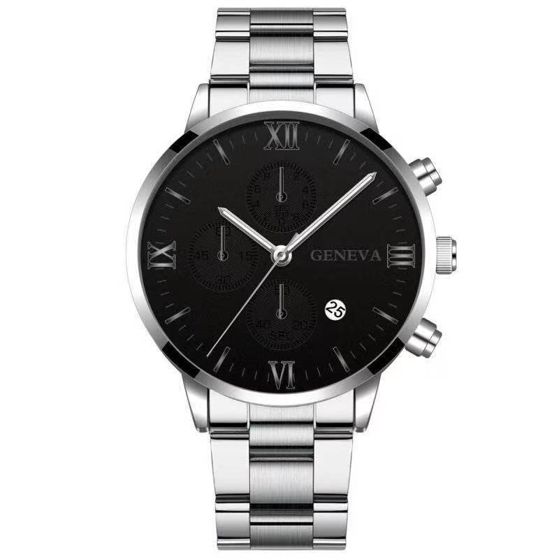 Ultra-Slim Three-Eye Calendar Watch - Stainless Steel Timepiece