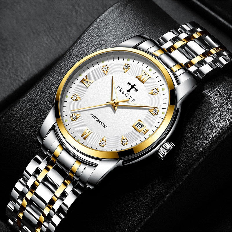 Business Luminous Automatic Mechanical Watch - 40mm Transparent Case Back