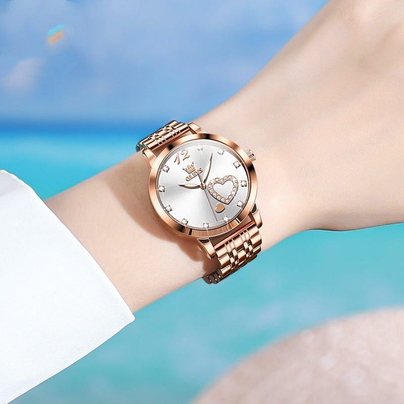 Fashion Waterproof Women's Quartz Watch - Rose Gold Steel Timepiece