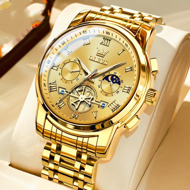 Multifunctional Quartz Watch - 41mm Waterproof Steel Timepiece