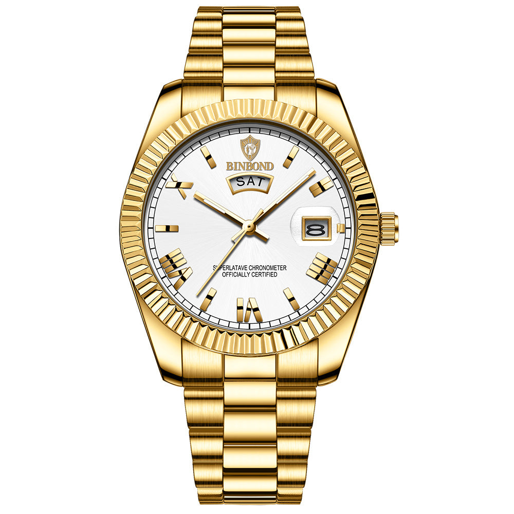 Roman Numeral Stainless Steel Watch - Waterproof Quartz Timepiece