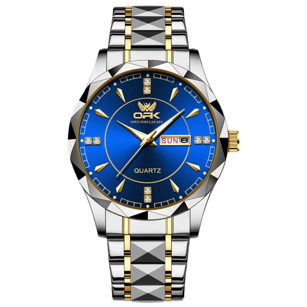 Stainless Steel Business Double Calendar Watch - 30M Waterproof Men's