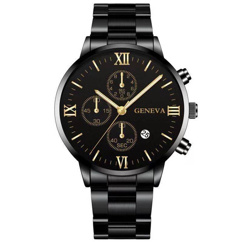 Ultra-Slim Three-Eye Calendar Watch - Stainless Steel Timepiece