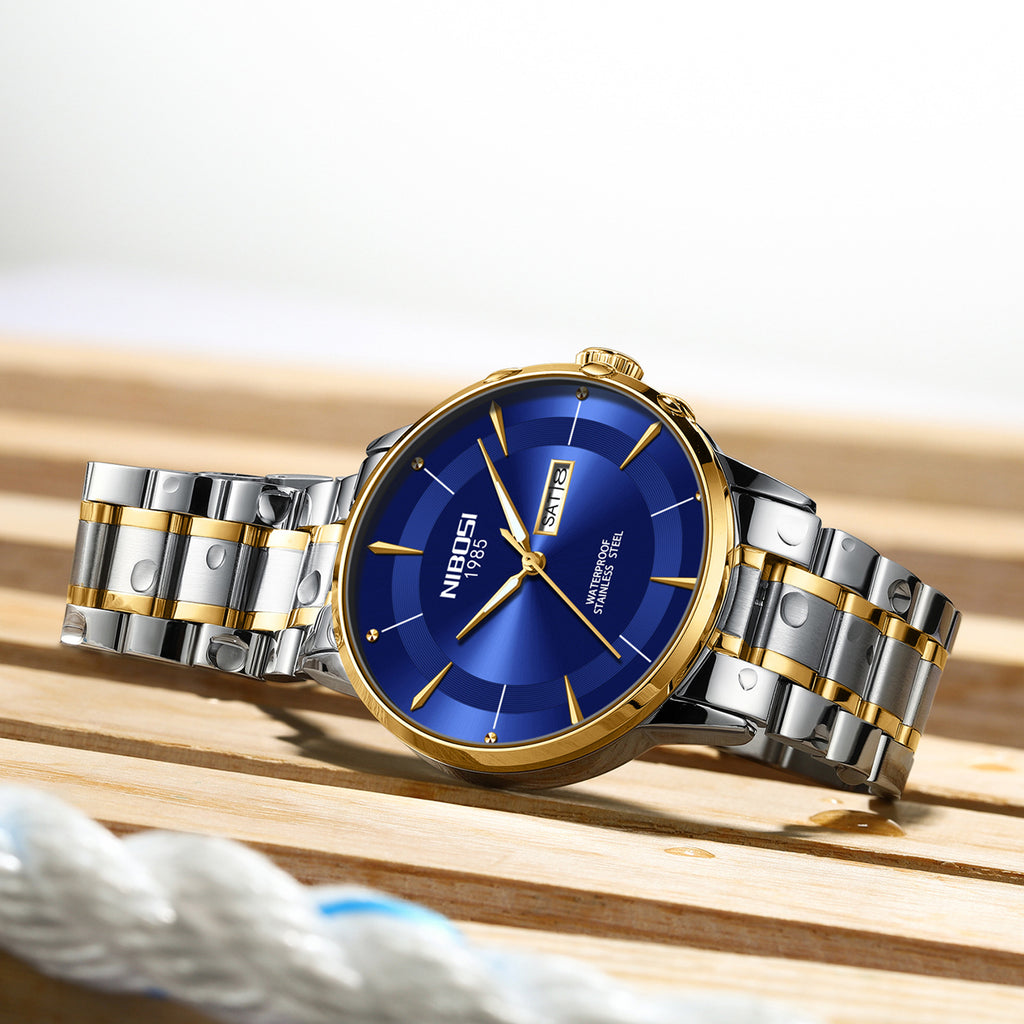 Korean Style Luminous Calendar Watch - 43mm Waterproof Steel Timepiece