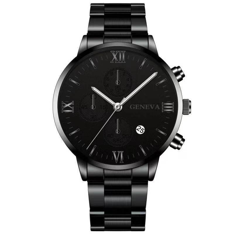 Ultra-Slim Three-Eye Calendar Watch - Stainless Steel Timepiece