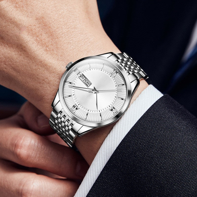 Men's Automatic Mechanical Double Calendar Watch - 41mm Waterproof Steel
