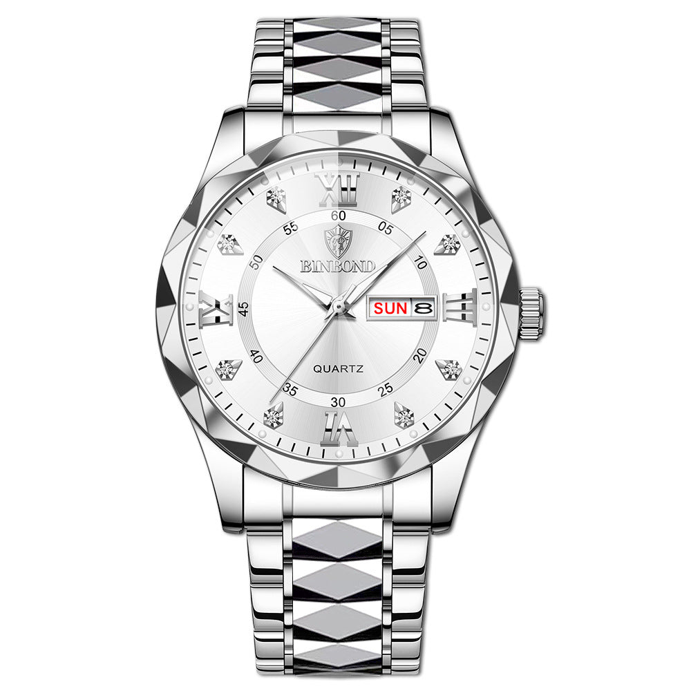 Waterproof Dual Calendar Watch - 43mm Men's Steel Timepiece