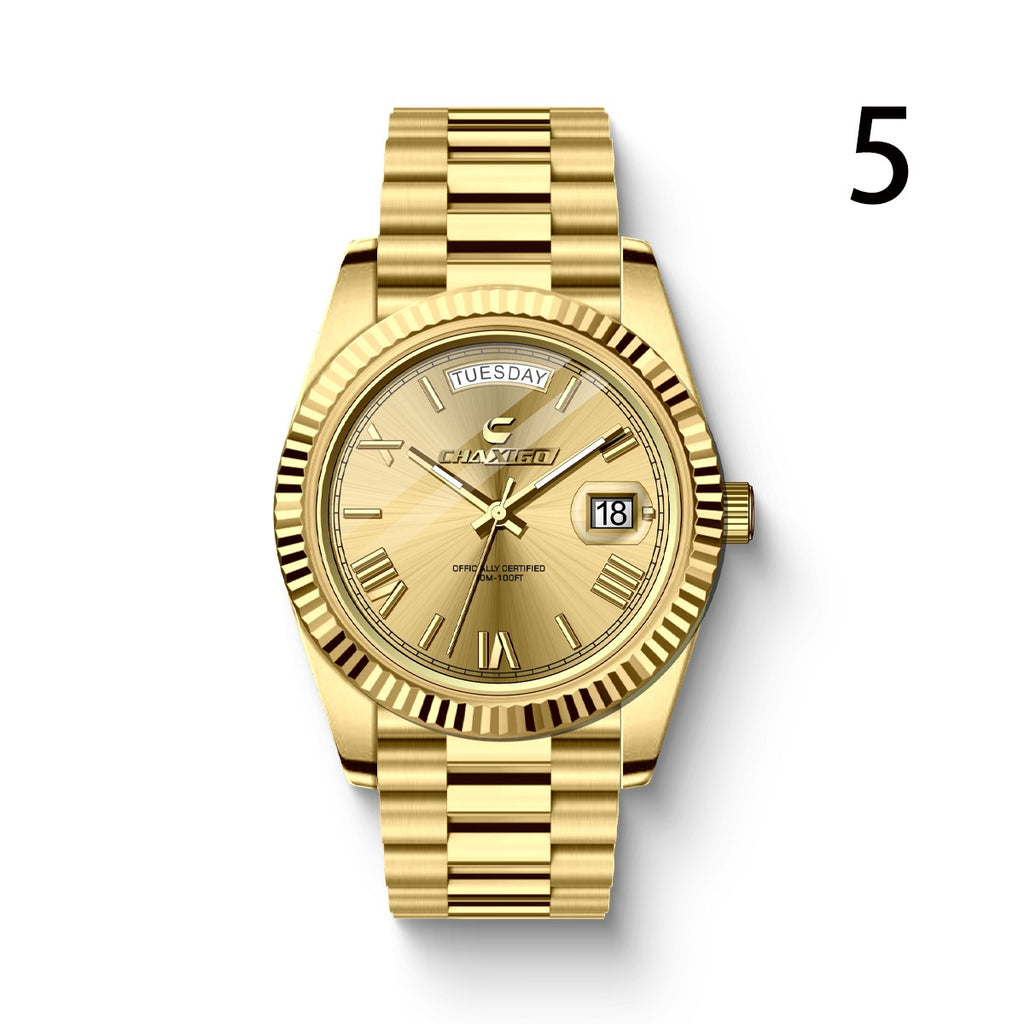 Executive Large Dial Steel Watch - Bold Quartz Timepiece