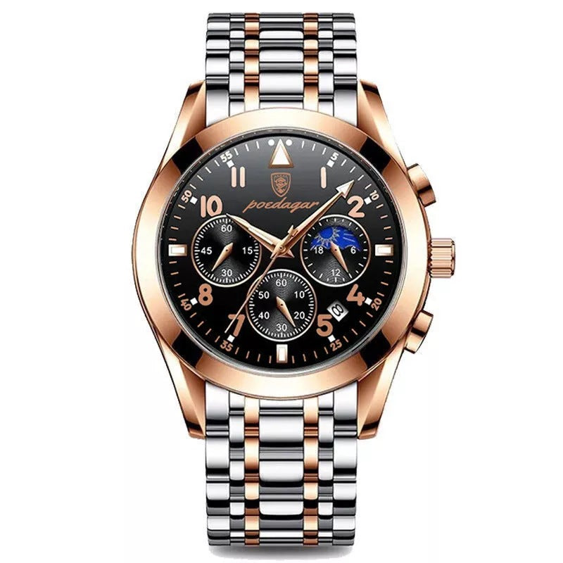 Multifunction Moon Phase Watch - 41mm Waterproof Chronograph Luminous