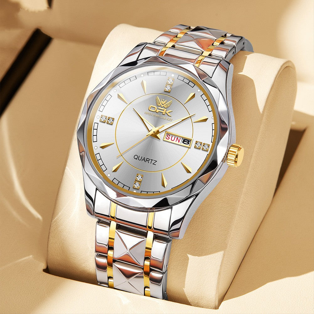 Stainless Steel Business Double Calendar Watch - 30M Waterproof Men's