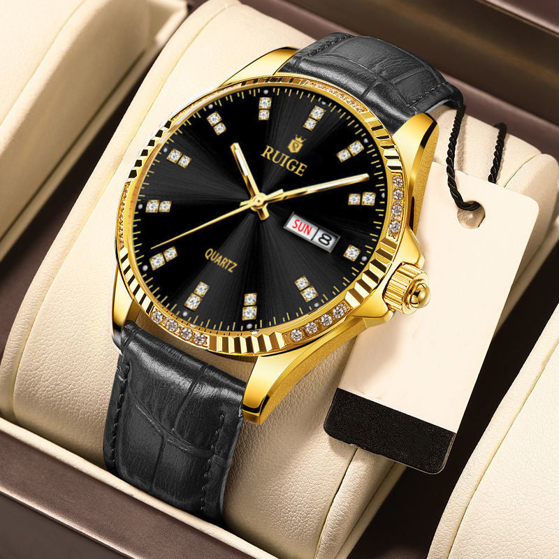 Gold Men's Quartz Watch - Waterproof Luxury Timepiece