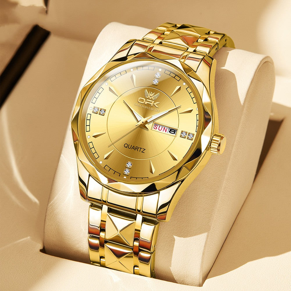 Stainless Steel Business Double Calendar Watch - 30M Waterproof Men's