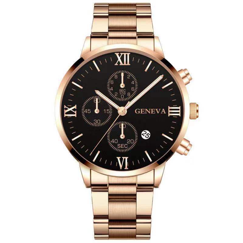 Ultra-Slim Three-Eye Calendar Watch - Stainless Steel Timepiece