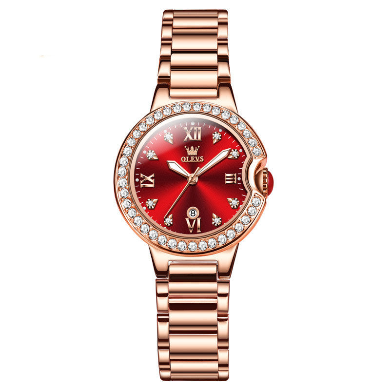 Rose Gold Ladies Watch - 33mm Waterproof Butterfly Clasp Timepiece