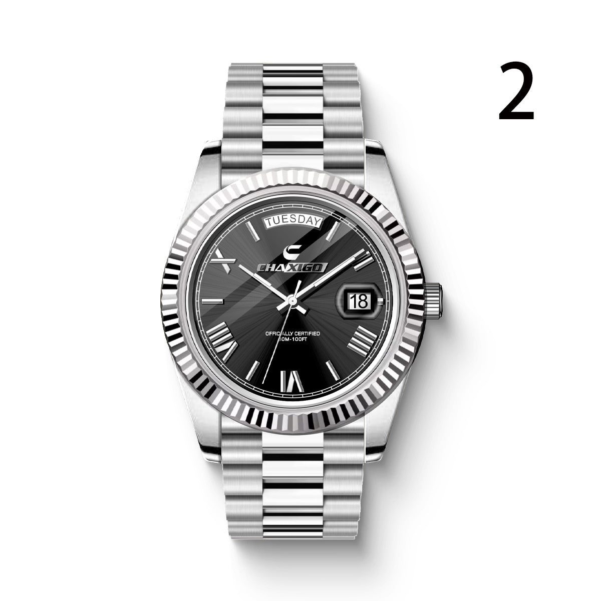 Executive Large Dial Steel Watch - Bold Quartz Timepiece