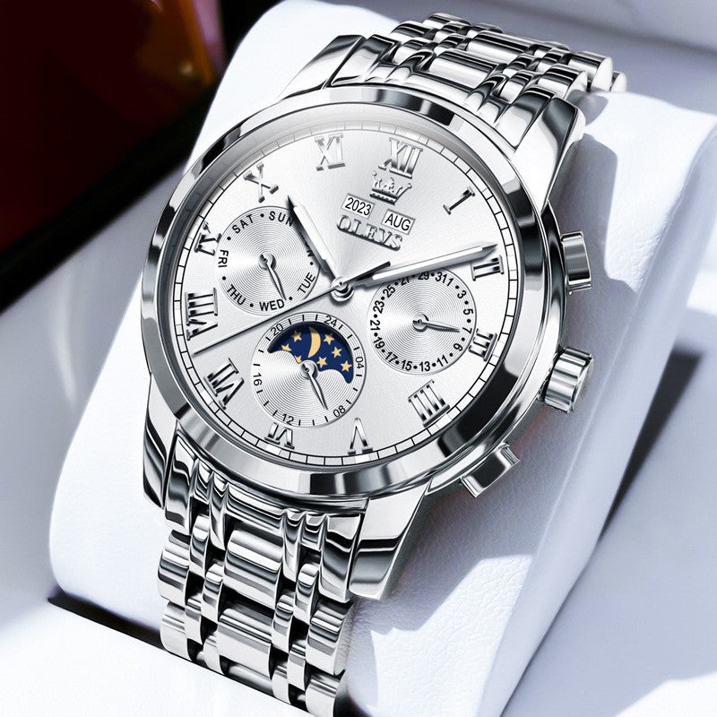Moon Phase Automatic Mechanical Watch - Multifunctional Waterproof Timepiece
