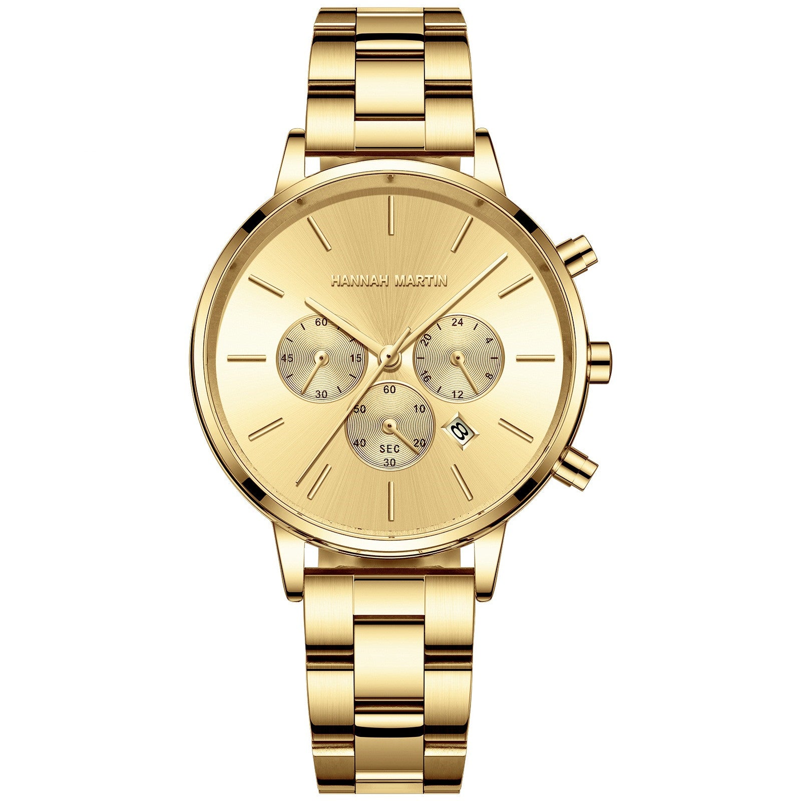 Stainless Steel Butterfly Clasp Watch - 38mm Mineral Glass Timepiece