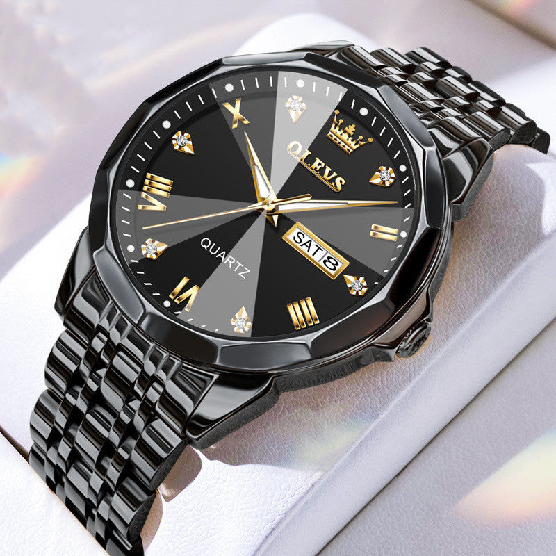 Roman Numeral Double Calendar Watch - 41mm Waterproof Business Timepiece
