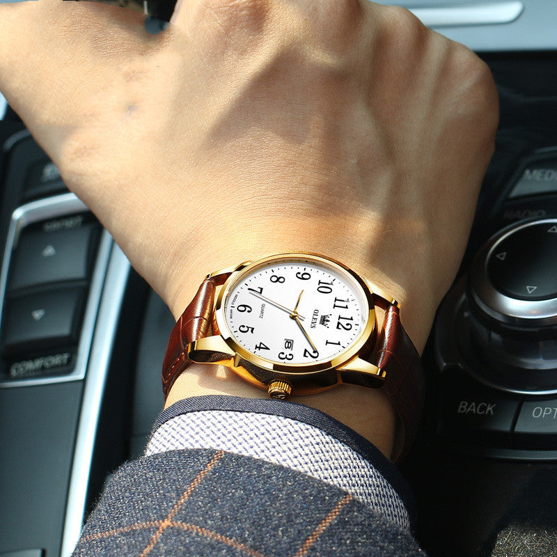 Minimalist Waterproof Quartz Watch - Leather Band Timepiece