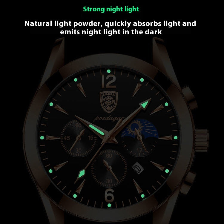 Waterproof Luminous Men's Watch - Fashion Multi-Dial Timepiece